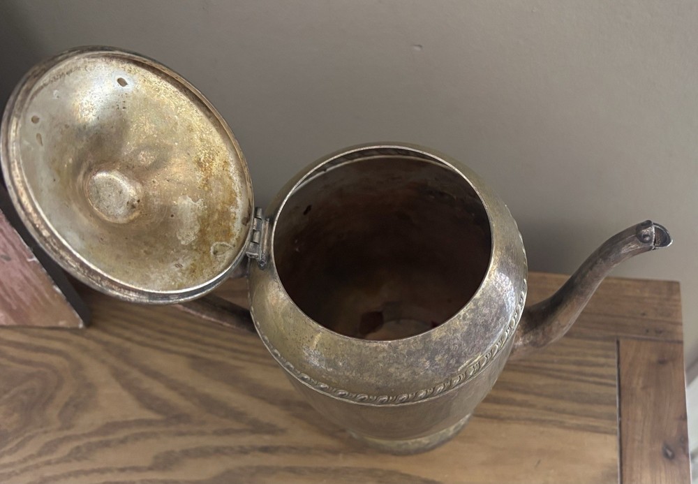 Vintage Silver Plate On Copper Pitcher W/Lid