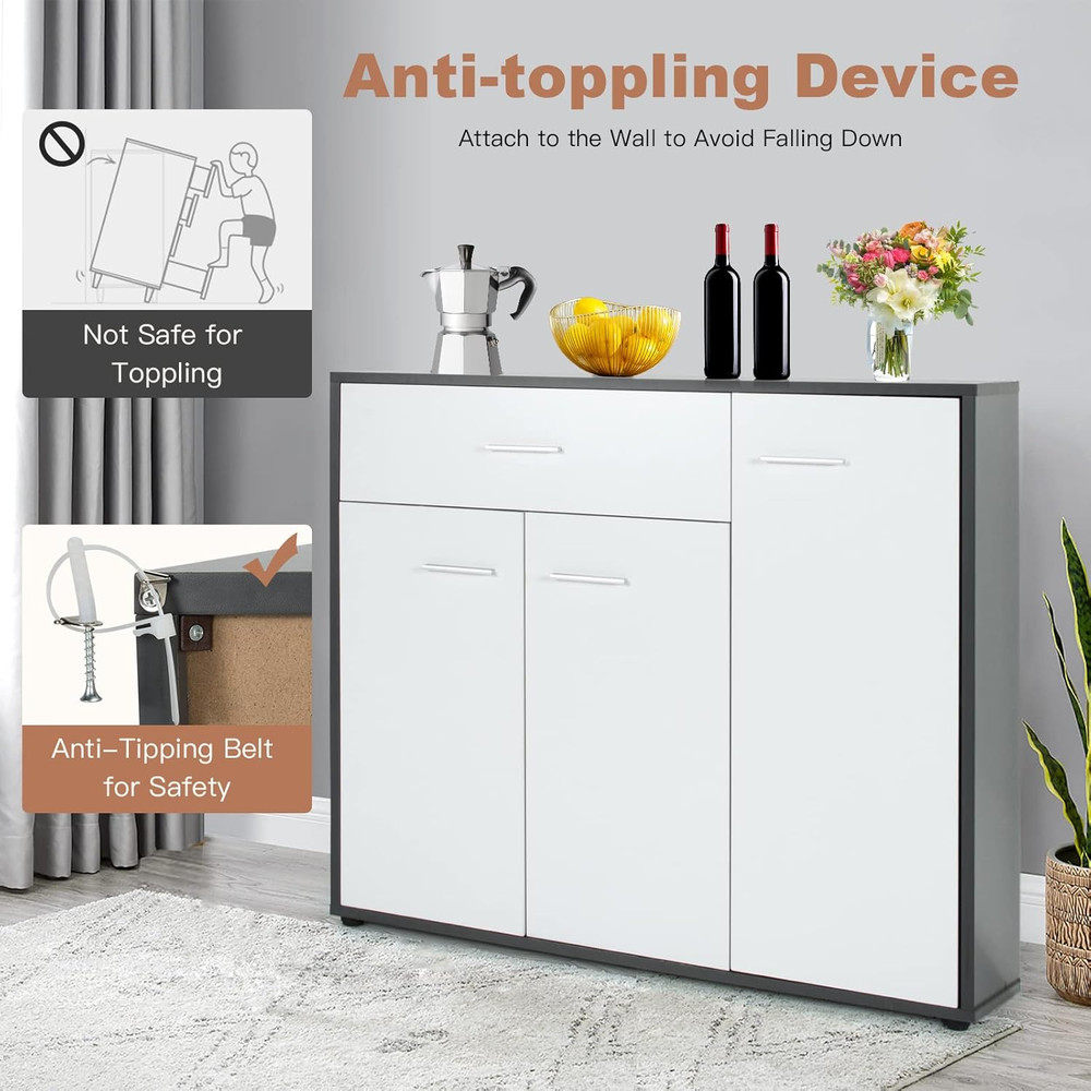 Buffet Sideboard Storage Cabinet, White Kitchen Sideboard with Spacious Table To