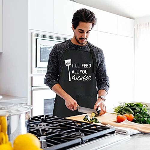 Funny Black Chef Aprons for Men Adjustable BBQ Grill Kitchen Cooking Aprons