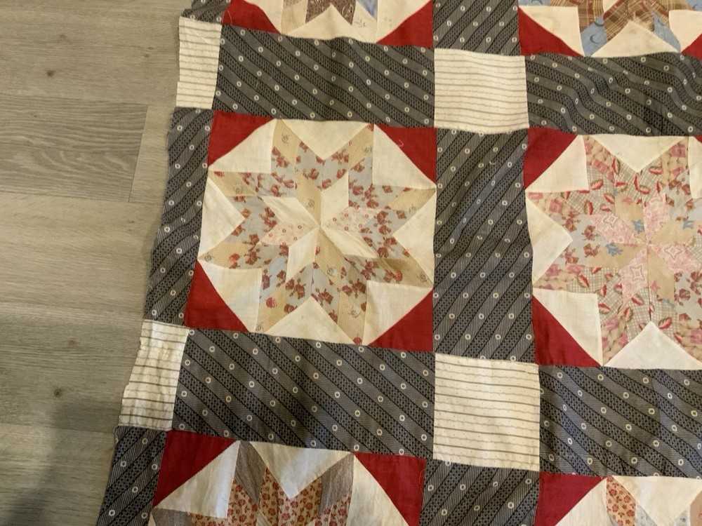 Patchwork Quilt Top Piece, Late 1800’s, Star Pattern, Early Calico Prints