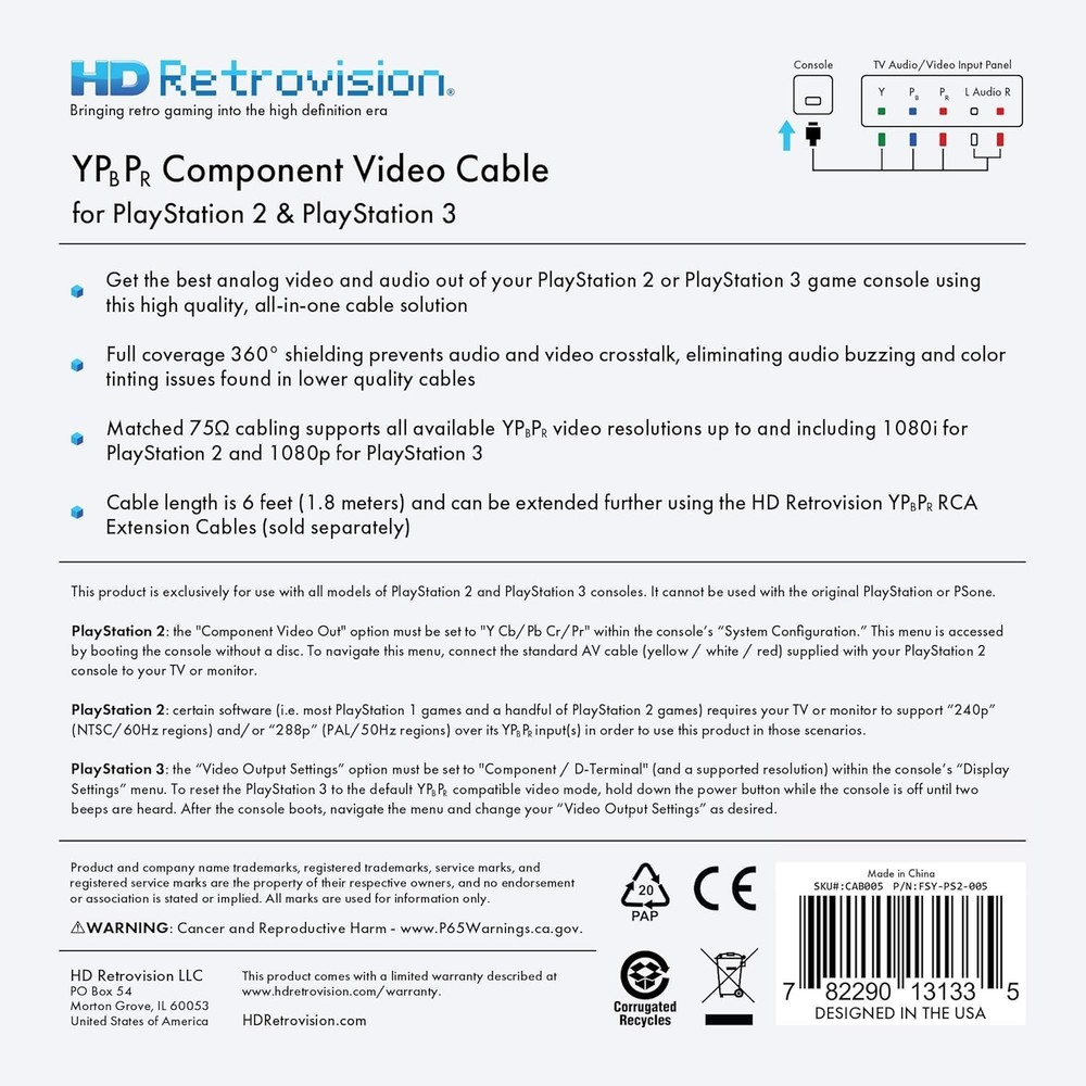 PlayStation 2/3 (PS2/PS3) Premium YPbPr Component Video Cable