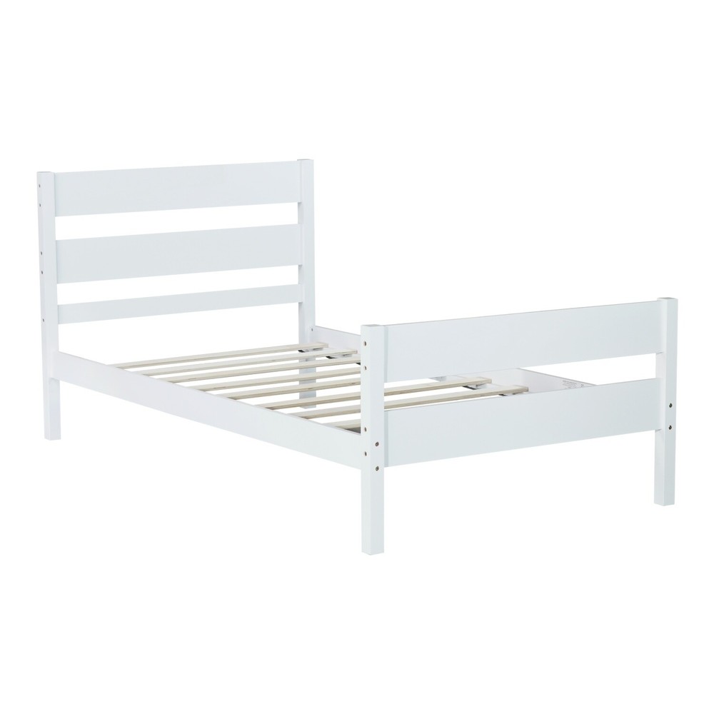 Twin Size Bed Frame Wooden Platform Bed Frame w/ Headboard White/Espresso
