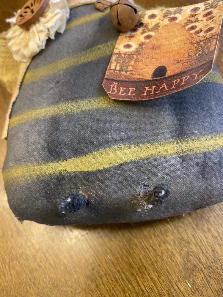 Primitive Handmade Bee Happy Rustic Black Yellow Decor