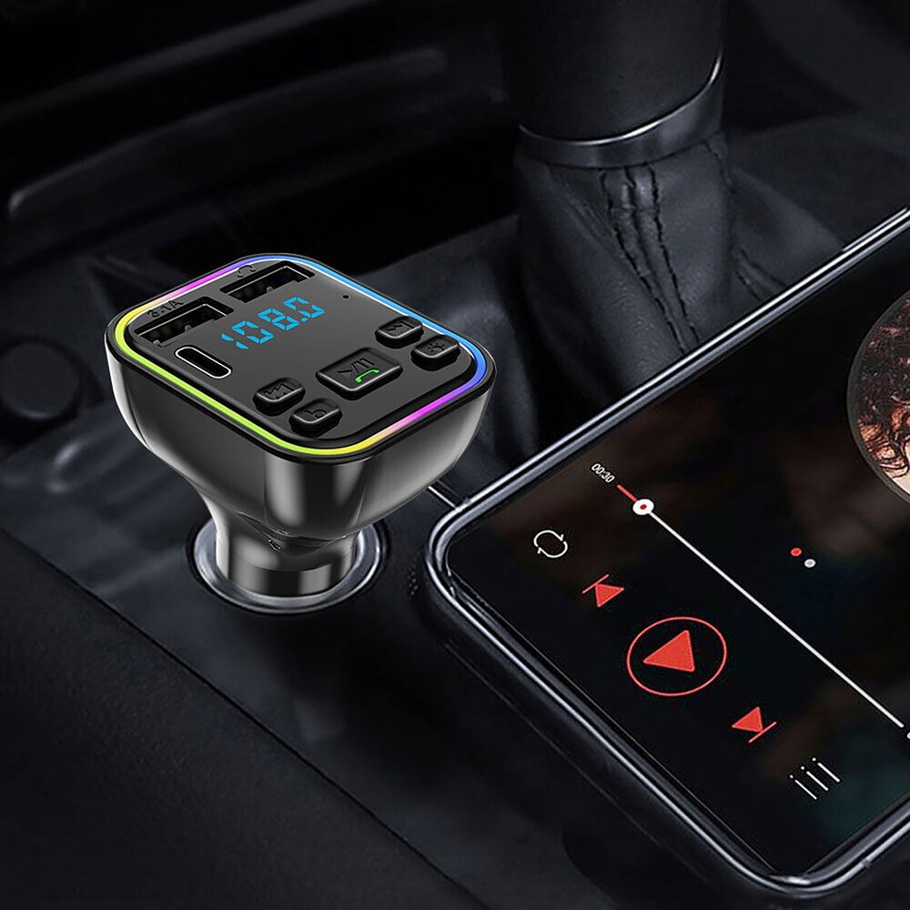 Car FM Transmitter Adapter Bluetooth Radio MP3 Player Music RGB Light Kit
