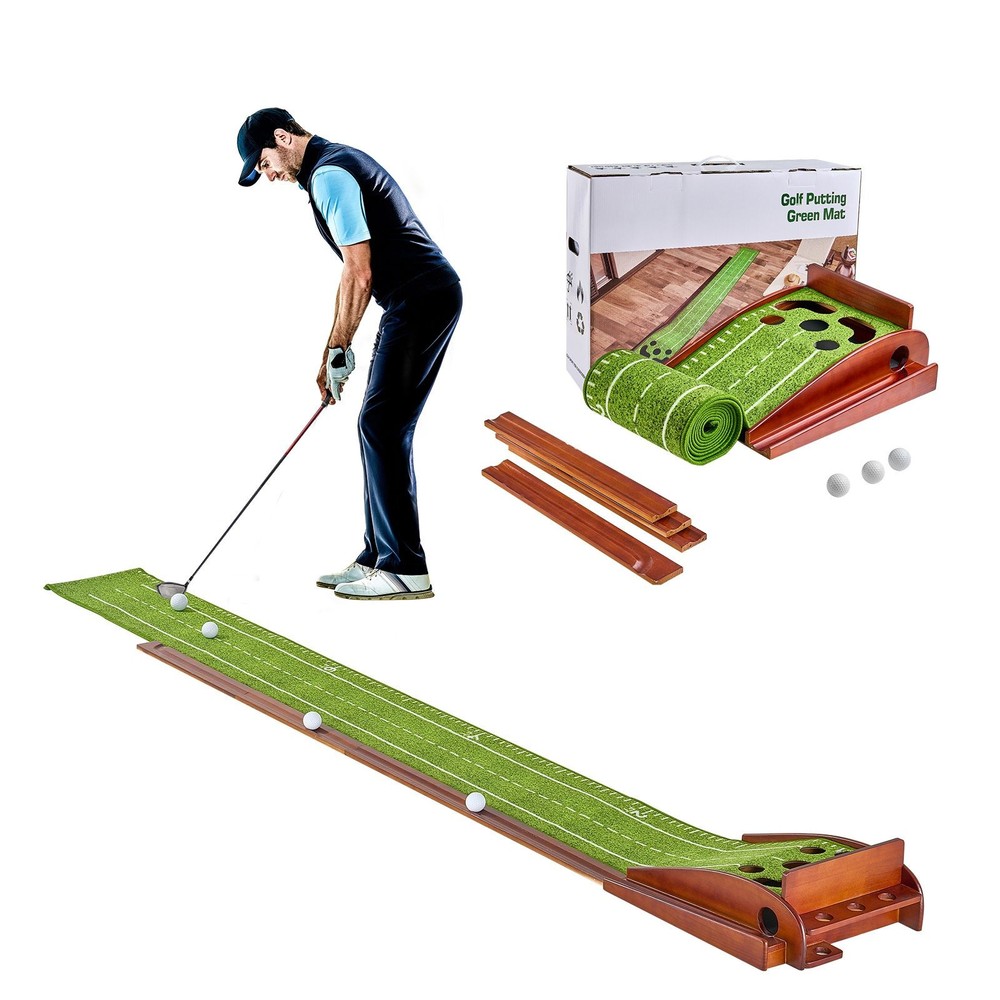 5 Hole Golf Putting Mat Indoor Training Aid Practice Green Auto Return System