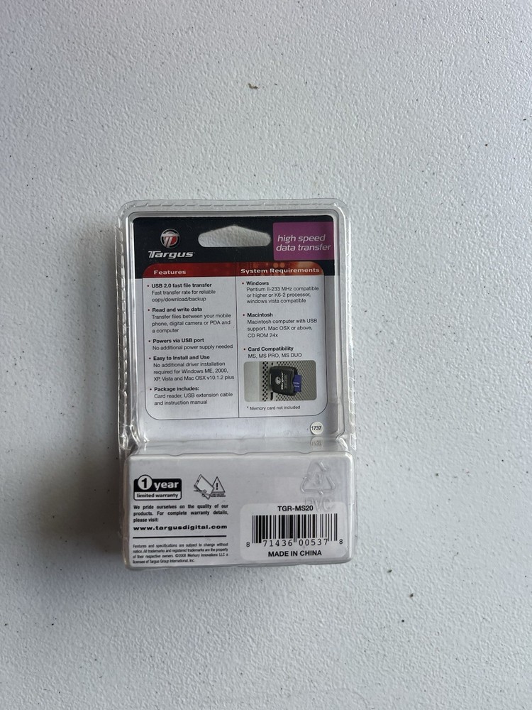 Targus Memory Stick Card Reader Writer. Computer Memory New In Original Package