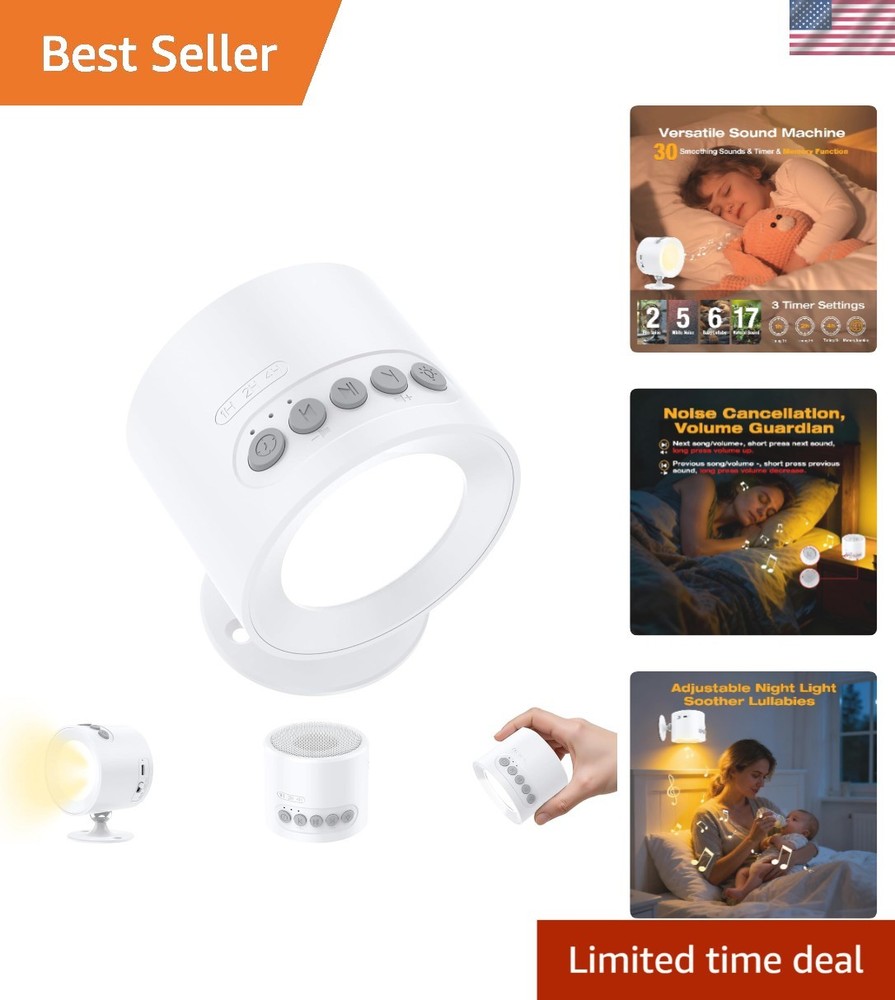 Compact Wall Mounted White Noise Machine with Night Light & 30 Sounds for Sleep