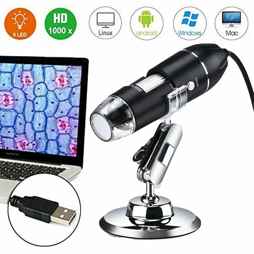 0x-1000x 8 LED Digital Microscope Camera Handheld USB Magnification Endoscope