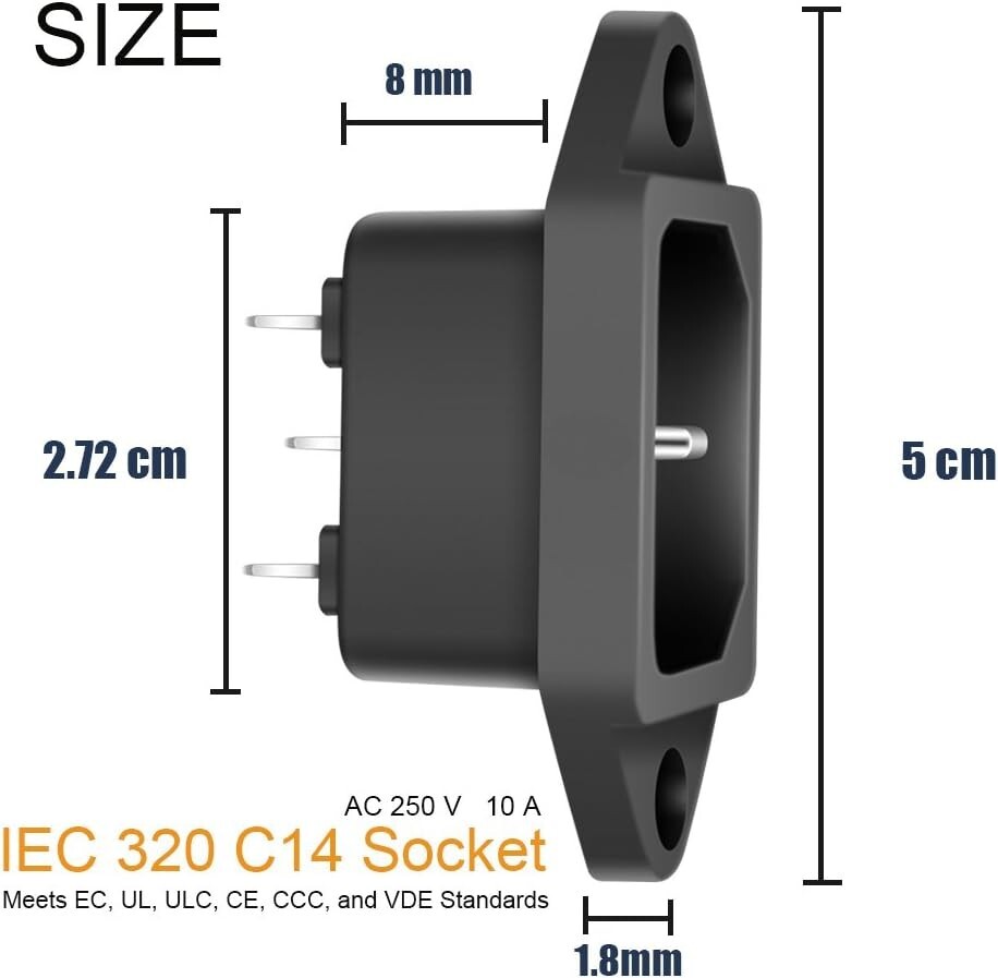 10 Pack AC 250V 10A IEC 320 C14 Panel Mount Plug Adapter Power Connector Socket