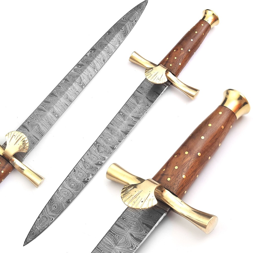 Damascus Dagger with Shell Hilt - Medieval Style Weapon for Display or Cosplay