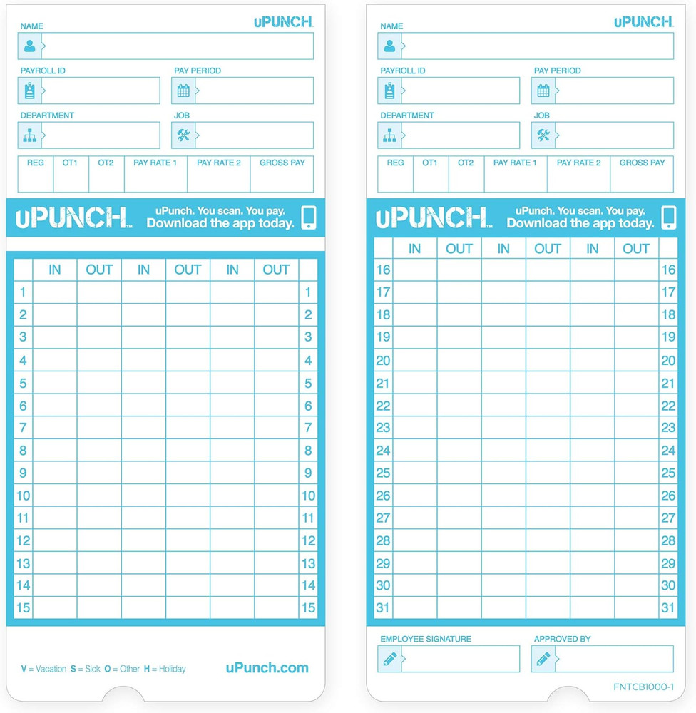 50 Time Cards for FN1000 AutoAlign Time Clock