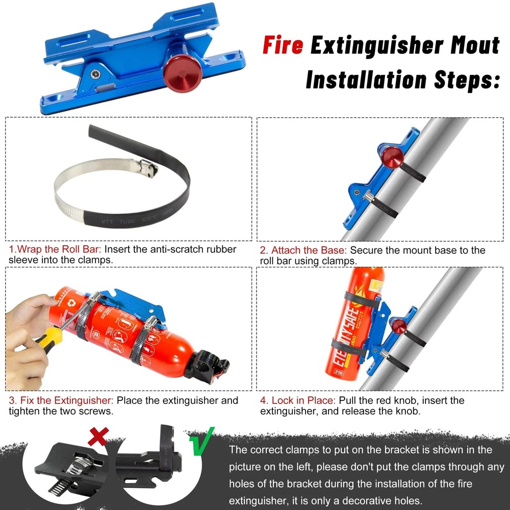 Quick Release Car Fire Extinguisher Mount – Blue Adjustable Aluminum Roll Bar