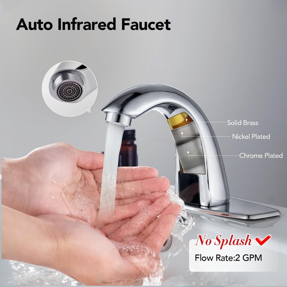 Commercial Automatic Sensor Touchless Bathroom Sink Faucet, Motion Activated