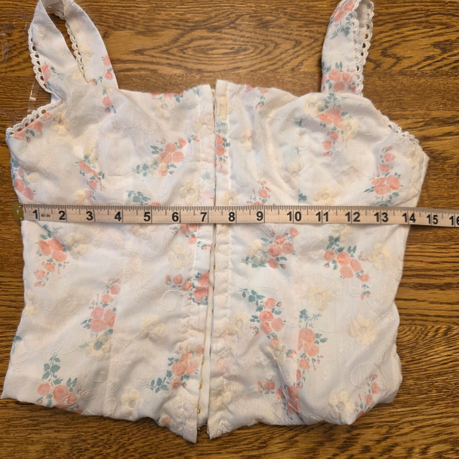 Altar'd State Corset Crop Top Floral Print White Pink Girlhood Core Lace Trim XS