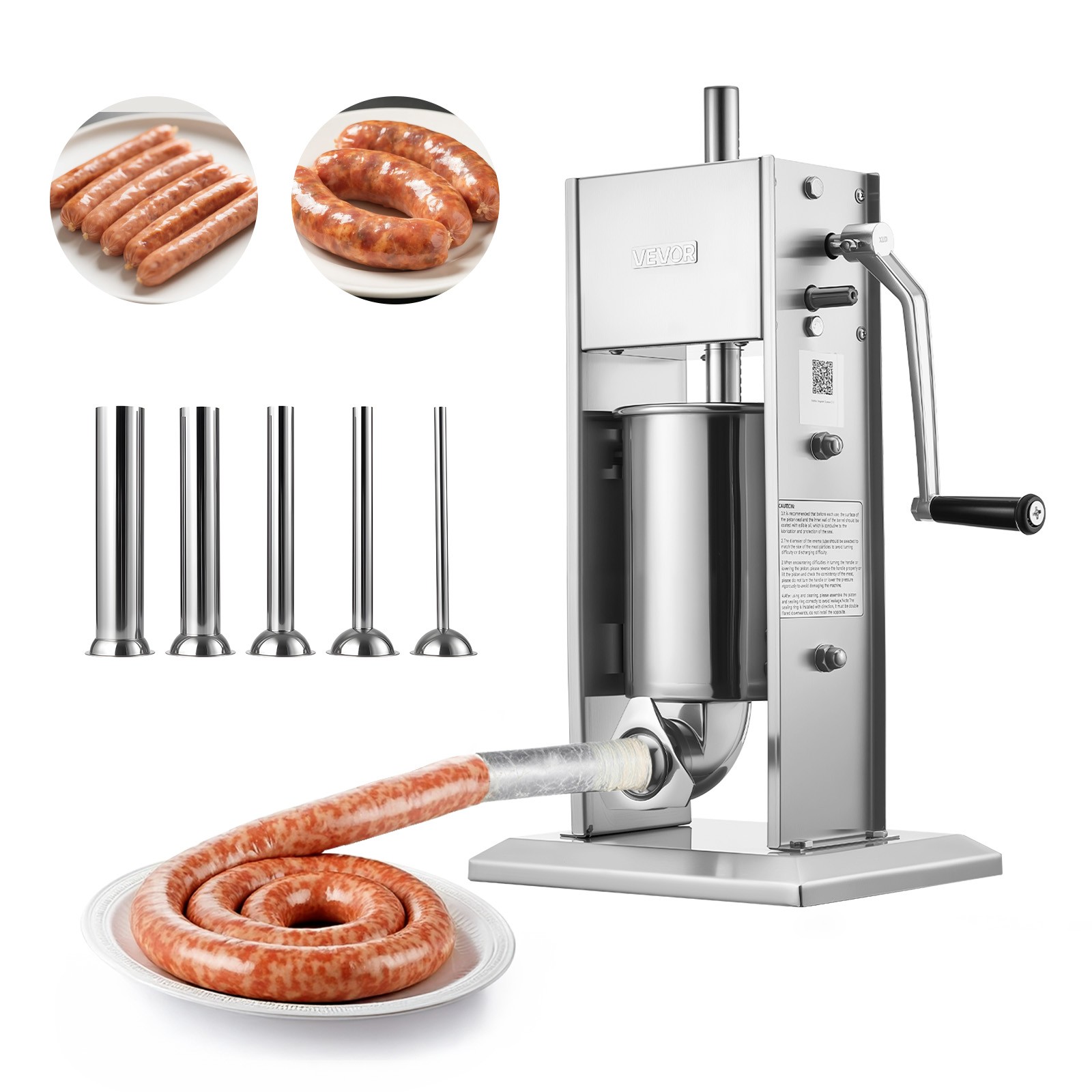 VEVOR Manual Sausage Stuffer 7 LBS / 3 L Dual-Speed Meat Stuffer with 5 Tubes