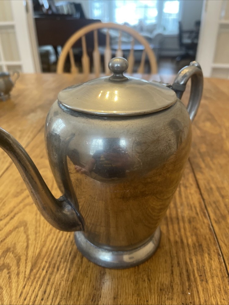 Vintage Academy Silver On Copper Tea Coffee Pot 7” Tall Sweeping Handle Nice 115