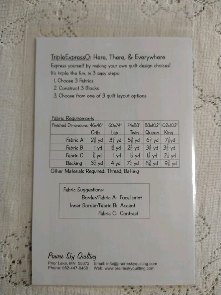 "TripleExpressO" Here There & Everywhere Prairie Sky Quilt Pattern 5 sizes