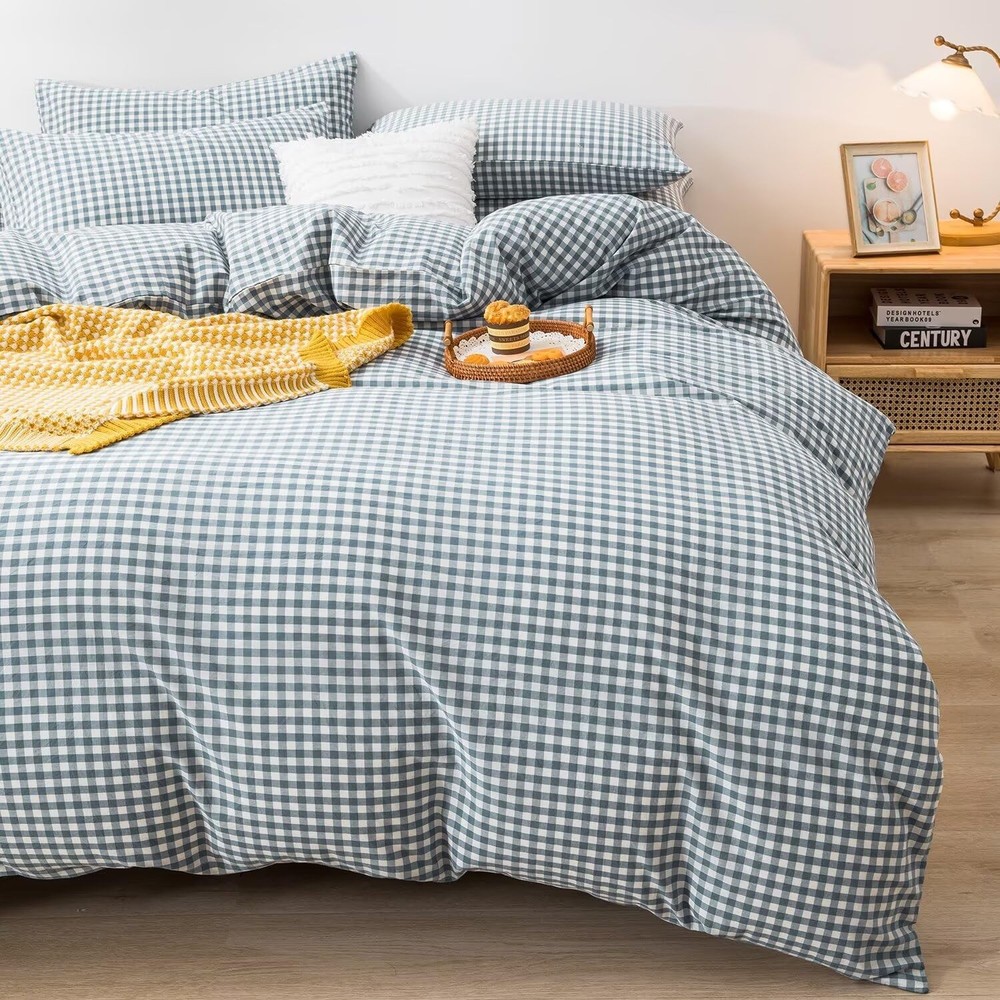 3-Piece Queen Gingham Comforter Set - Soft Cotton Bedding for -Round Comfort