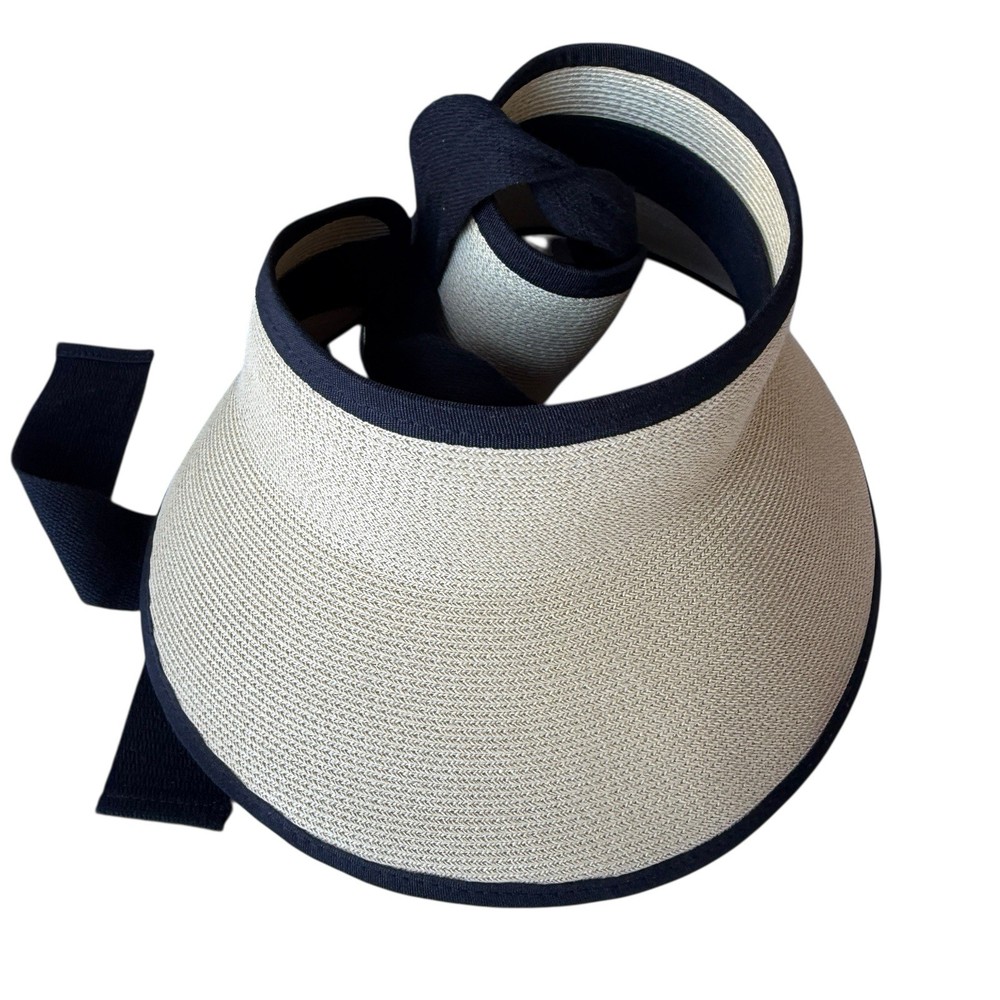 Pineapple & Star Vienna Visor Tan w/ Bow Straw Sun Hat Adjustable Packable UPF
