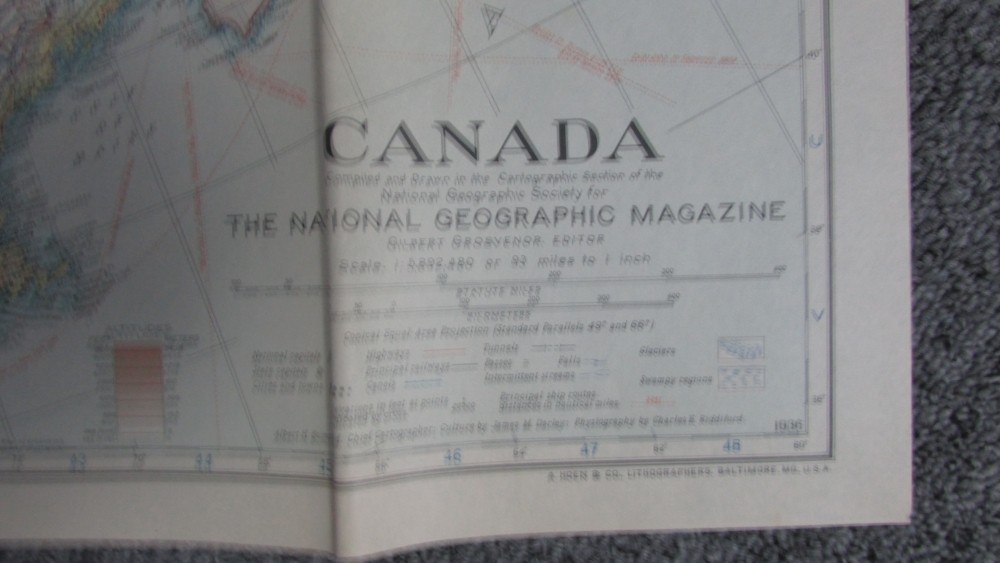 NATIONAL GEOGRAPHIC MAP CANADA 1936