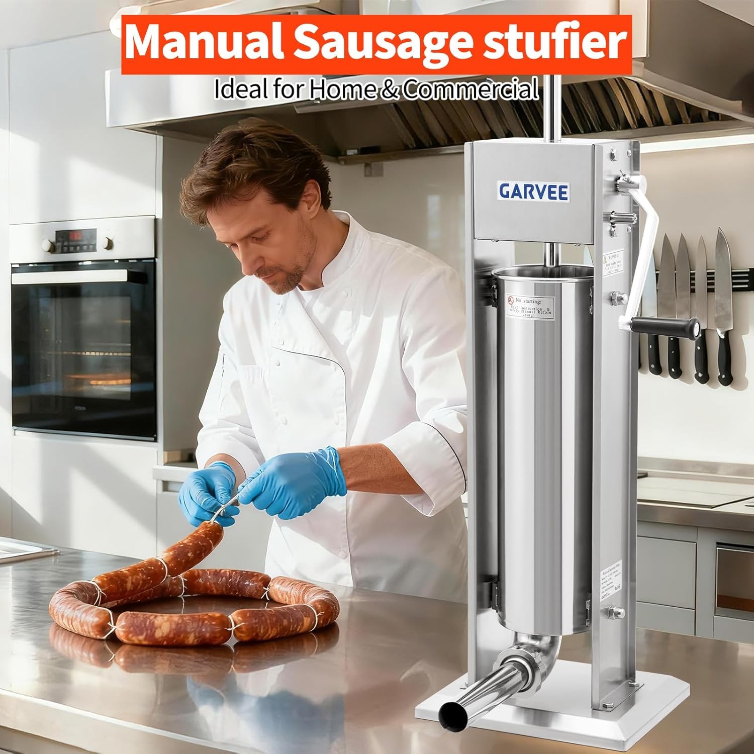 15LBS/ 7L Sausage Stuffer 304 Stainless Steel Manual Sausage Maker for Household
