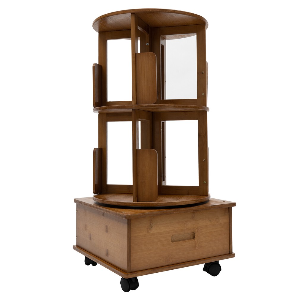 Multi Storage Table Side Table with Rolling Wheels Removable Swivel Bookcase