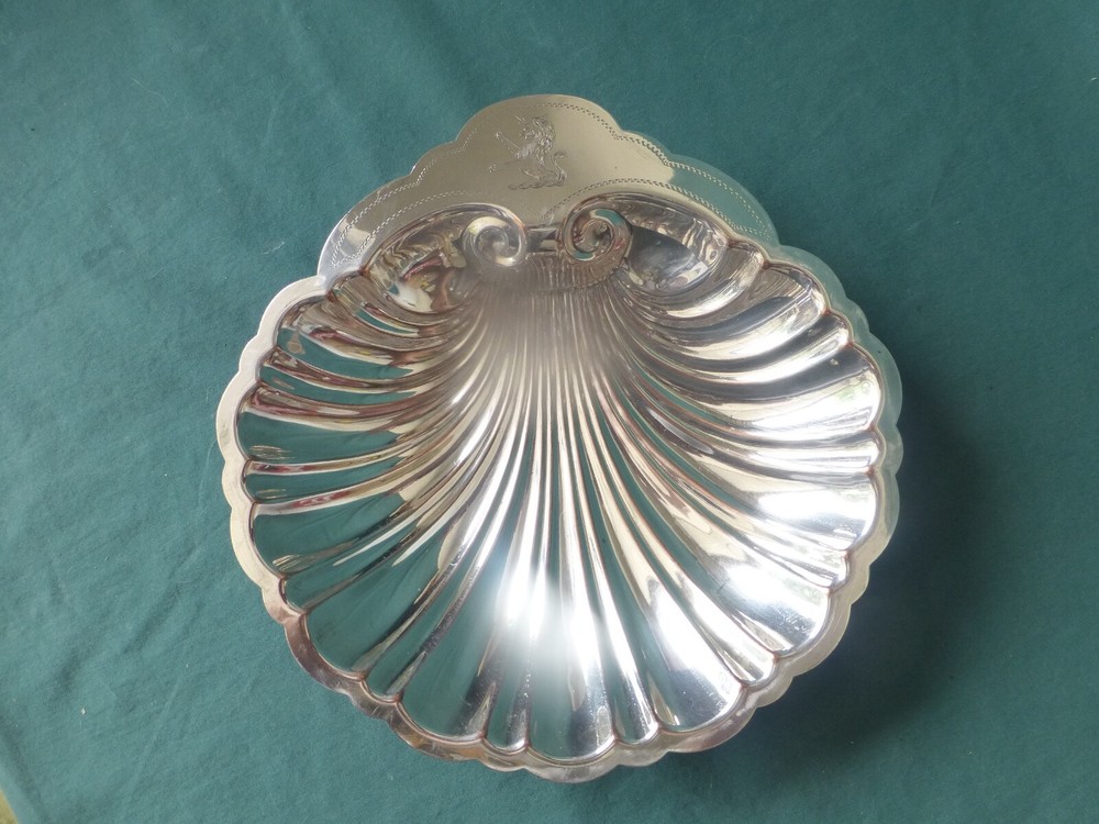 Antique Silver On Copper Shell Shaped Dish with Three Fish Feet