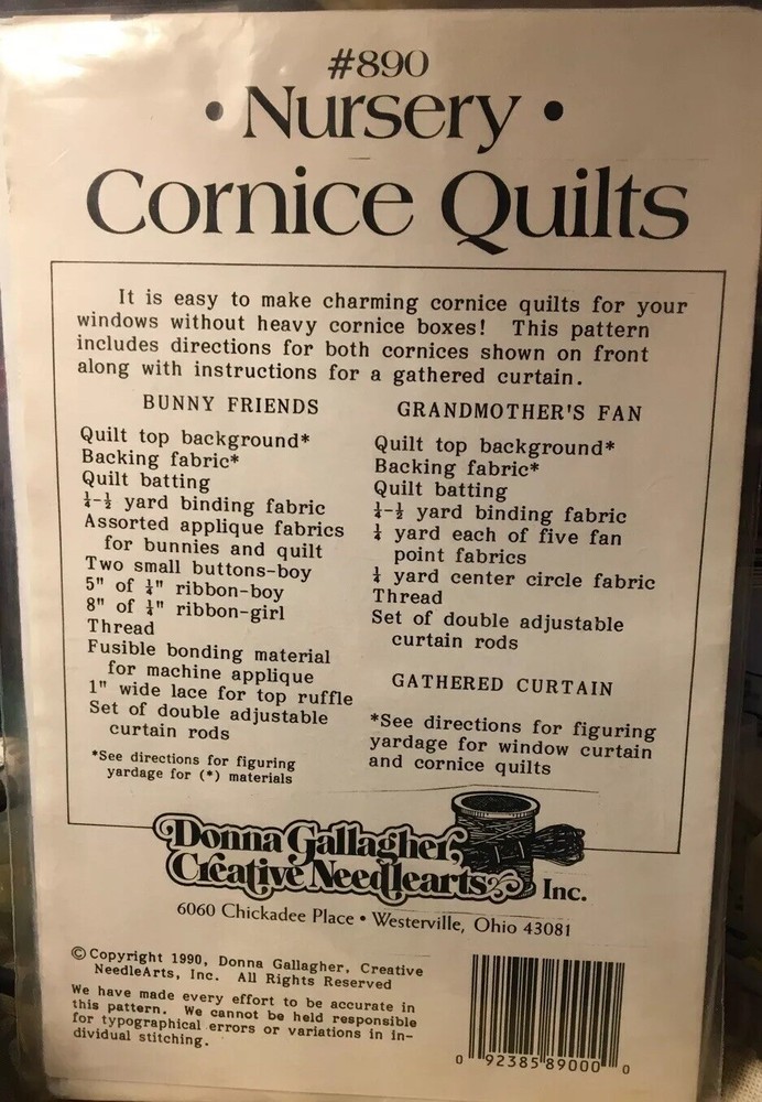 Donna Gallagher Creative Needlearts Quilt Pattern "NURSERY CORNICE QUILTS" NIP