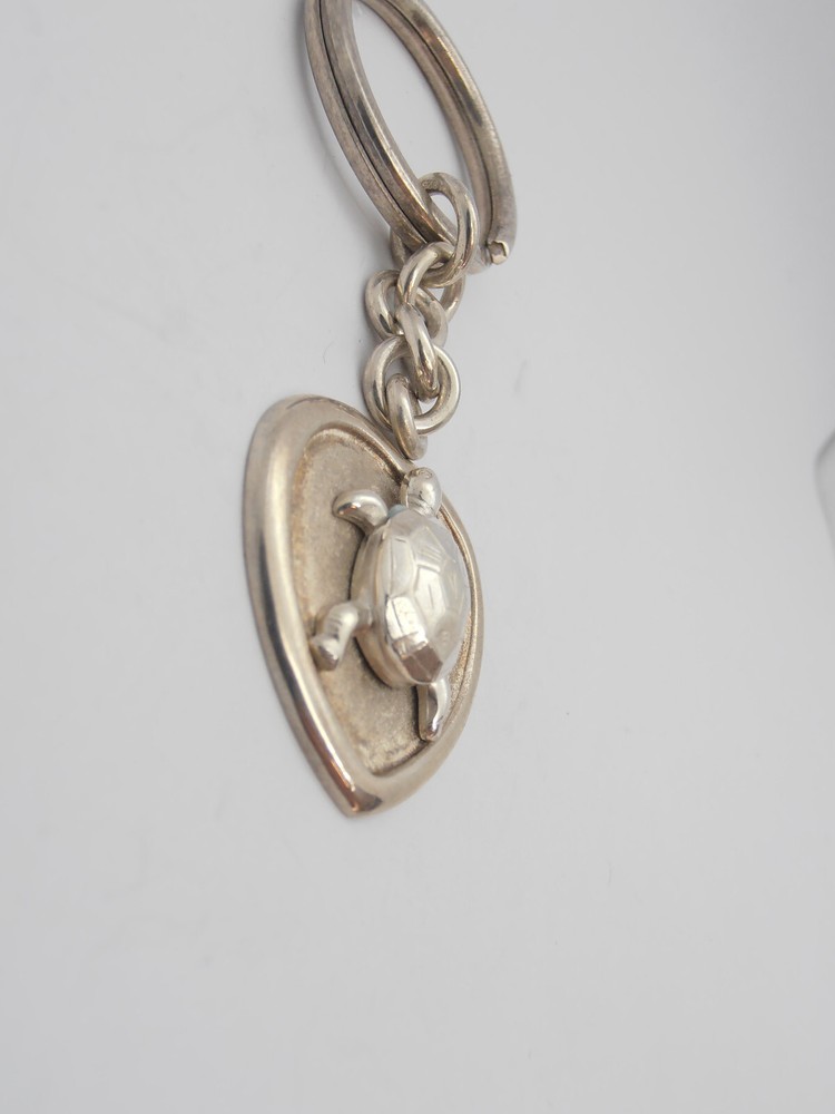 Turtle: 925 Silver Heart Keychain - Reptile - Turtle -