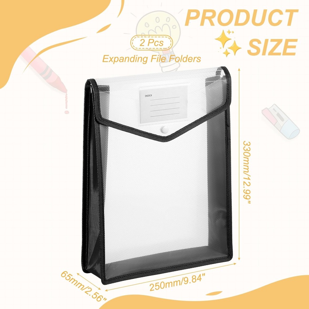 Plastic Expanding File Folders, 2 Pack A4 File Folder Envelopes Letter Size D...