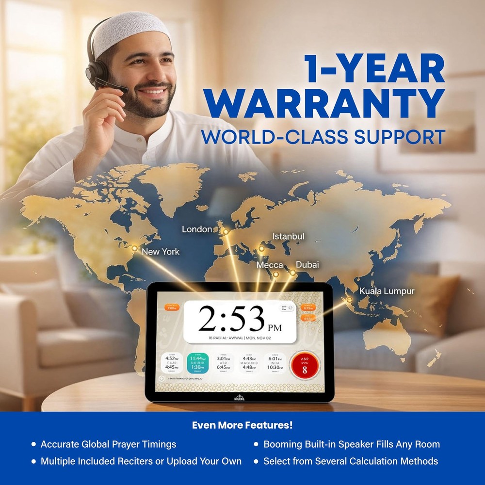 8" Smart WiFi Digital Azan Clock & Islamic Prayer Frame – Automatic Worldwide...