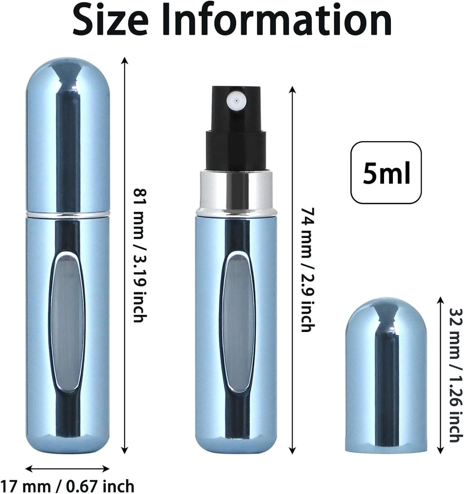 10PCS Travel Perfume Atomizer Bottles, 5ml Refillable Mini Spray Set ,Multicolor