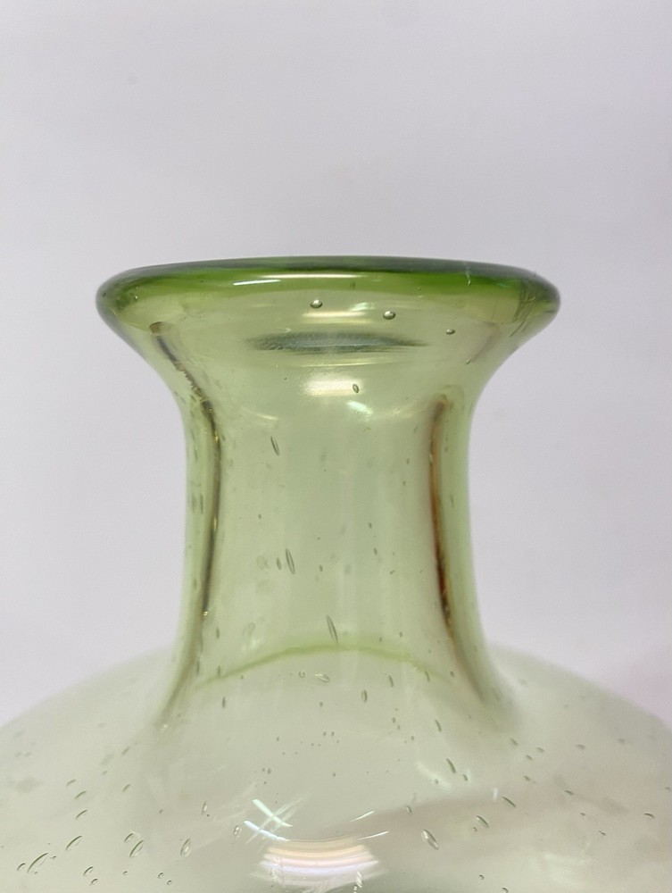 Green Hand Blown Bottle/Vase 11 1/2”