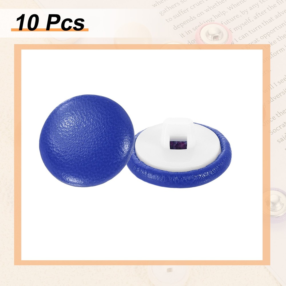 10pcs PU Leather Covered Button 15mm Plastic Shank Round Button, Blue