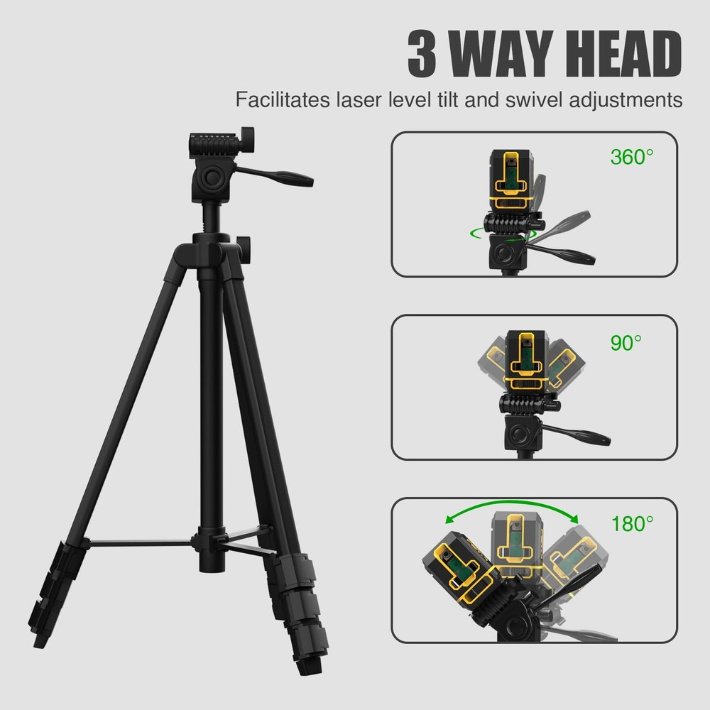 55-Inch Lightweight Aluminum Tripod for Laser Tools – Bubble Level, Quick Rel...