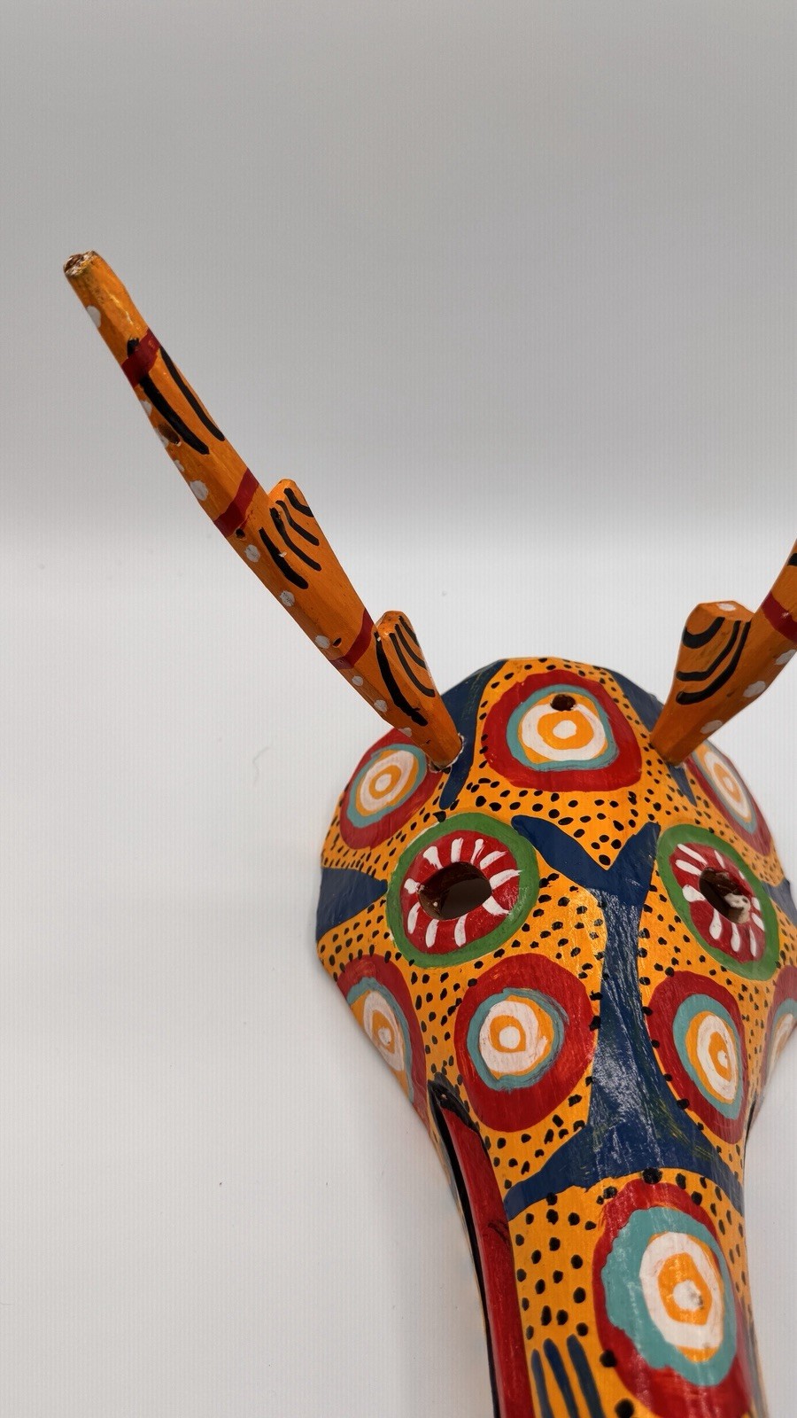 Vintage Hand Carved Guatemalan Deer Mask Painted Folk Art Wall Decor