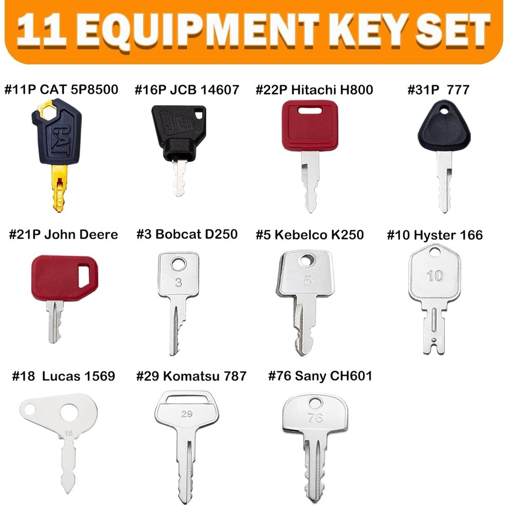 Ultimate 11 Heavy Machinery Key Bundle - Compatible with Major Brands & Models