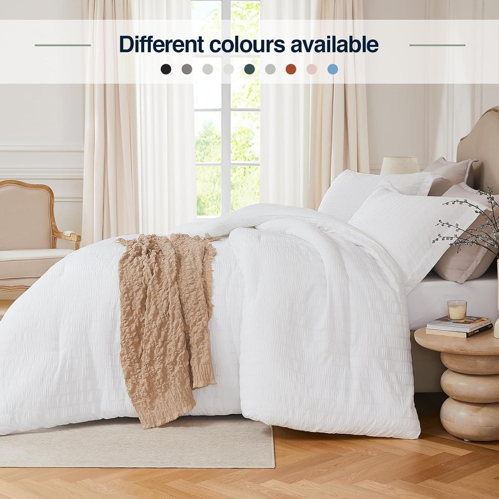 Luxurious White Queen Comforter Set - 3-Piece Seersucker Bedding Ensemble