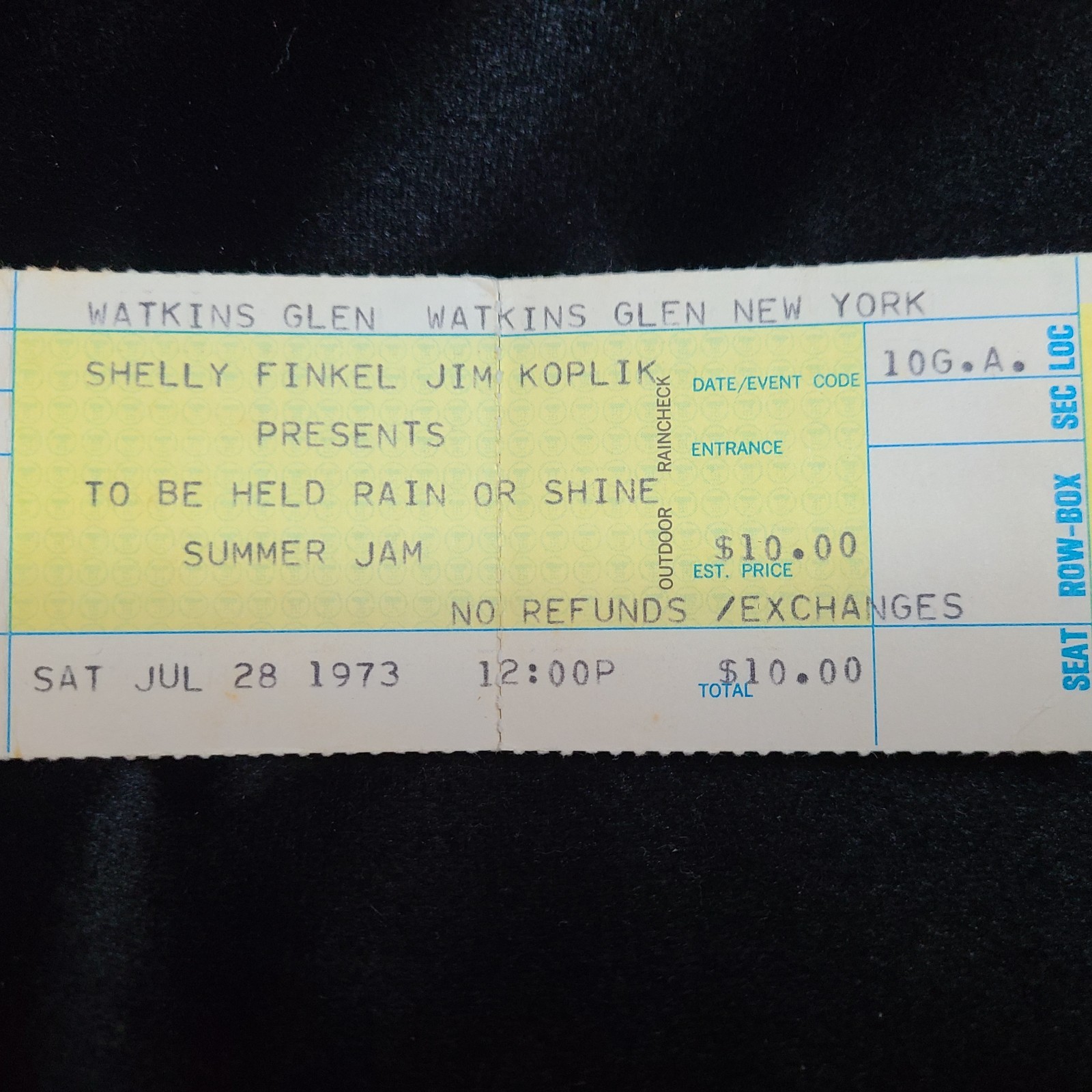 Watkins Glen Summer Jam 1973 Unused Ticket • Grateful Dead, Allman Bros, Band