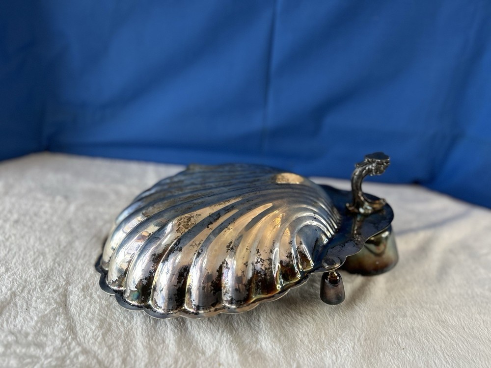 Vintage Sheffield Silver Shell Dish Scalloped Serving Bowl W/ Candle Holders 15"