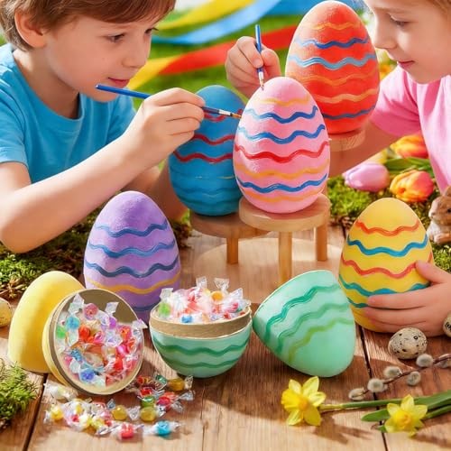 8 Pcs Large Paper Mache Easter Eggs for Crafts Fillable 4 Large Plus & 4 Large