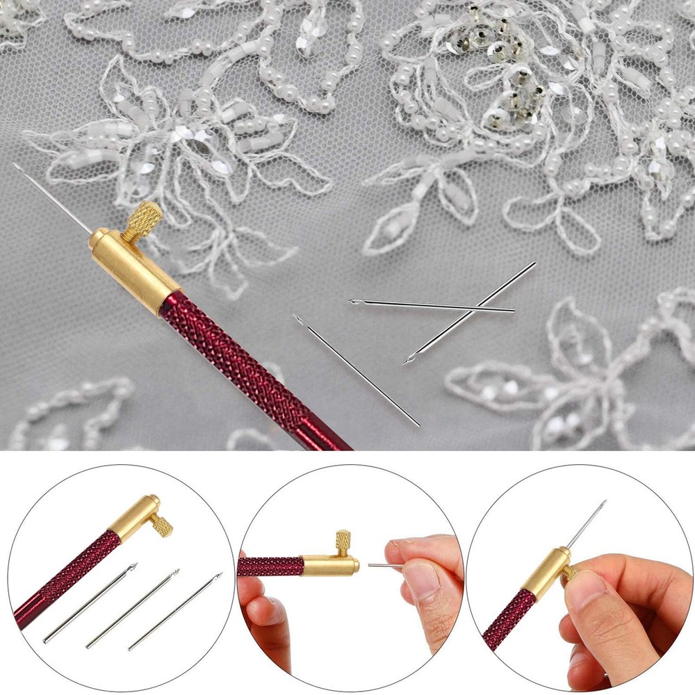 Tambour Hook with 3 Needles Embroidery Beginner Kit with Needles Scissors, Em...