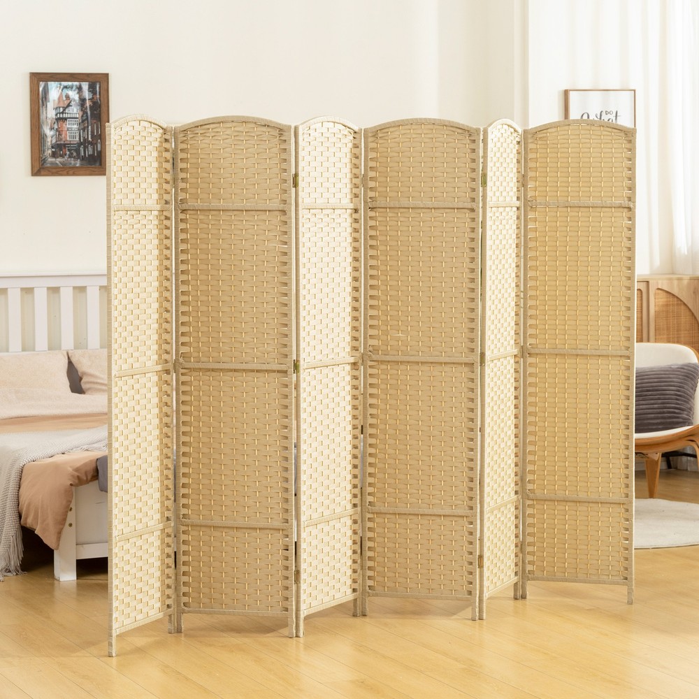 6 Panel Room Divider Freestanding Folding Privacy Screen, Beige