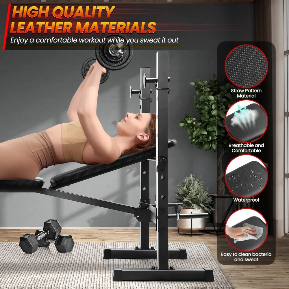 600LBS 8in1 Multi-Function Weight Bench with Squat Rack Adjustable for Home Gym