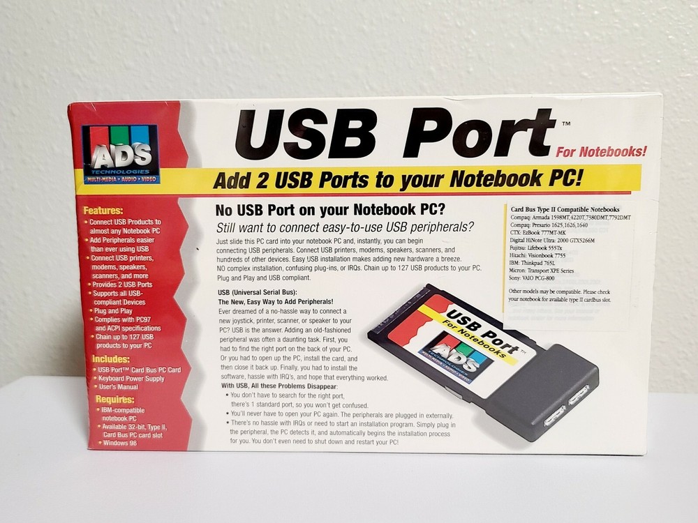 NEW Sealed ADS Technologies USB PORT For Notebooks Computer NOS
