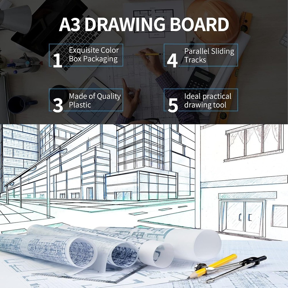 A3 Portable Drawing Board, Multi-Function Metric Drafting Table Drafting Board