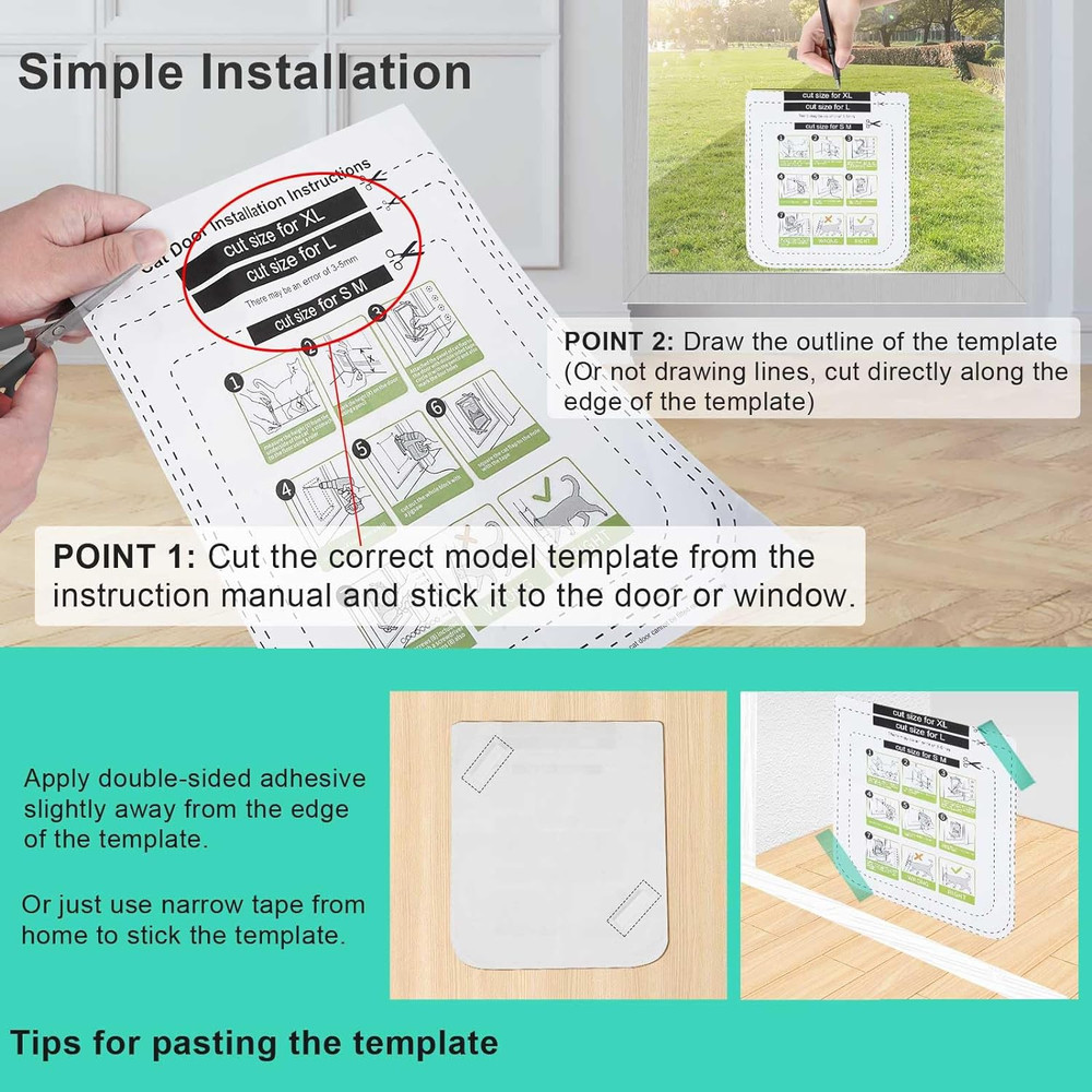 Thin Cat Door 4-Way Lock Weatherproof Flap for Window Wall Medium