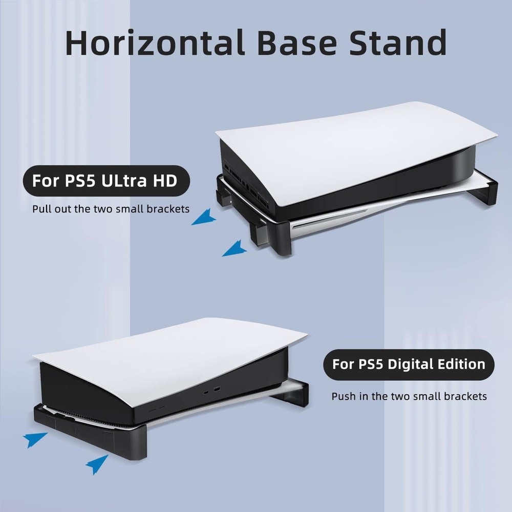 Horizontal Stand for PS5 Disc Digital Console Stable Base Black Non Slim Pro Fit