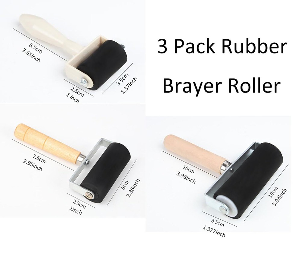 3 Pack Rubber Brayer Roller for Crafting Printmaking Ink Applicator Wallpaper