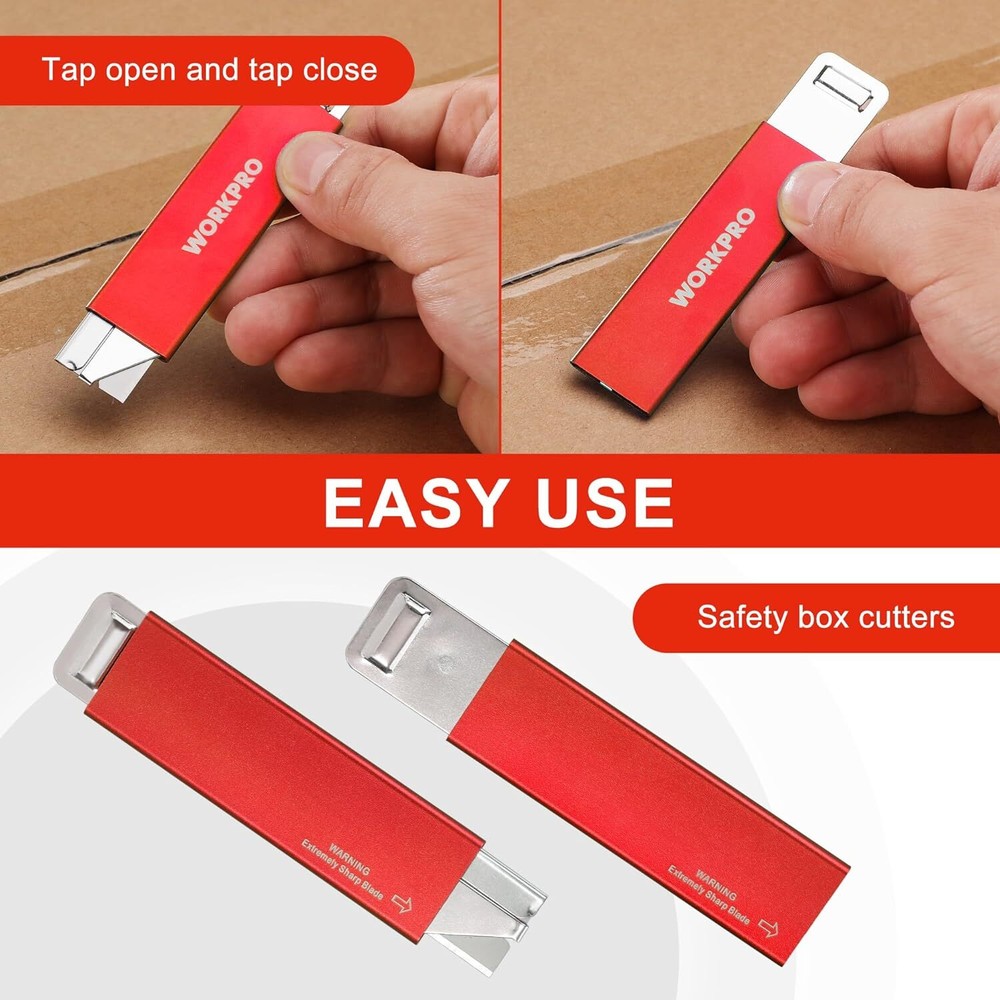 WORKPRO 12Pack Box Cutter Retractable Utility Knife Edge Razor Blade Blue/Red US